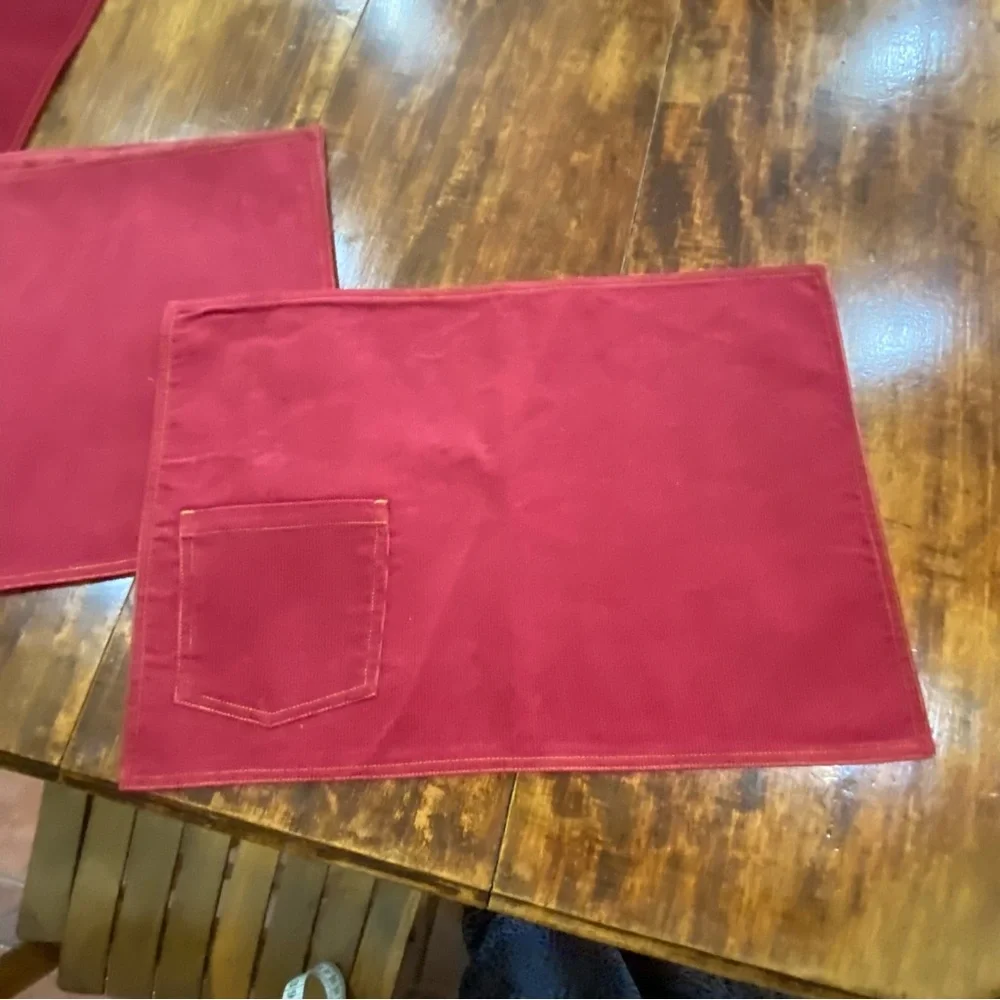 Pottery Barn Set of 4 Dark Red Corduroy Placemats w/ Pocket Cotton Cord 14X20